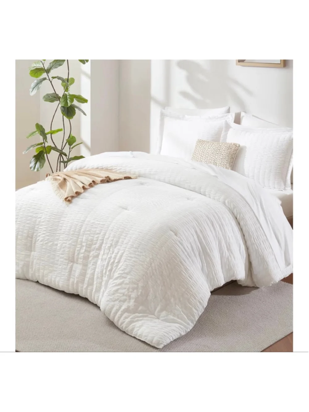 NEW Full Size Comforter Set Sheets Sham Pillowcases 7 Pcs White Seersucker